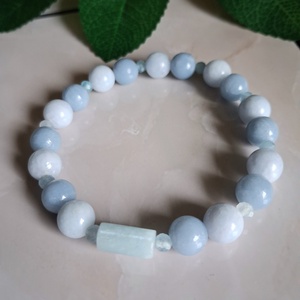 Angelit és akvamarin ásvány karkötő- béke és tisztaság - ékszer - karkötő - ásványkarkötő - Meska.hu