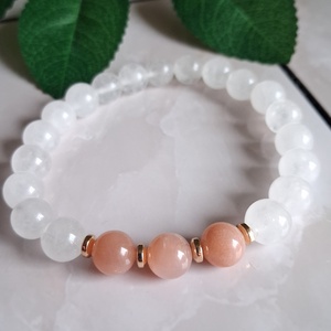 Holdkő és fehér jáde ásvány karkötő � tisztaság, nőiesség, Ékszer, Karkötő, Ásványkarkötő, , MESKA