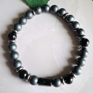 Matt hematit és ónix férfi ásvány karkötő � erő és stabilitás - ékszer - karkötő - ásványkarkötő - Meska.hu