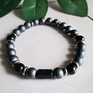 Matt hematit és ónix férfi ásvány karkötő � erő és stabilitás, Ékszer, Karkötő, Ásványkarkötő, , MESKA