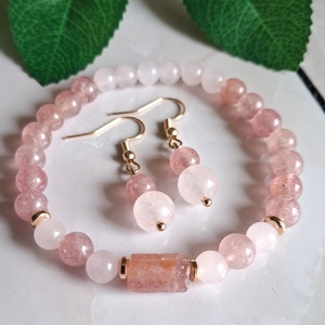 Eperkvarc és rózsakvarc ásvány karkötő és fülbevaló szett � szeretet és gyengédség, Ékszer, Ékszerszett, , MESKA