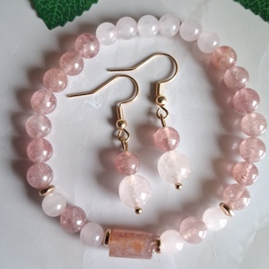 Eperkvarc és rózsakvarc ásvány karkötő és fülbevaló szett � szeretet és gyengédség - ékszer - ékszerszett - Meska.hu