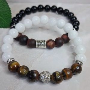 Tigrisszem páros karkötő hójádéval és ónixszal � egyensúly és védelem - ékszer - karkötő - ásványkarkötő - Meska.hu