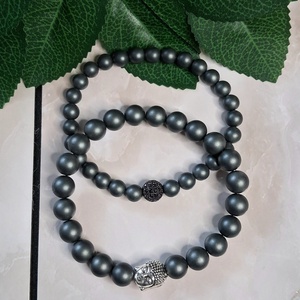 Matt hematit ásvány karkötő szett- buddha és köves gömb dísszel - ékszer - karkötő - ásványkarkötő - Meska.hu