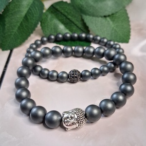 Matt hematit ásvány karkötő szett- buddha és köves gömb dísszel - Meska.hu