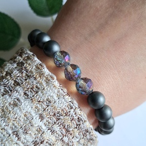 Minimal matt hematit és kék aurakvarc ásvány karkötő, Ékszer, Karkötő, Ásványkarkötő, , MESKA