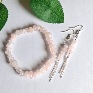 Rózsakvarc splitter ásvány karkötő és fülbevaló szett, Ékszer, Ékszerszett, , MESKA