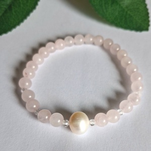 Minimal rózsakvarc ásvány és tenyésztett gyöngy karkötő, Ékszer, Karkötő, Ásványkarkötő, , MESKA