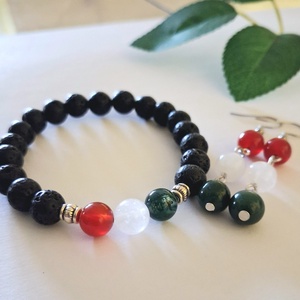 Nemzeti színű ásvány ékszerszett � moha achát, karneol, fehér jáde, Ékszer, Ékszerszett, , MESKA