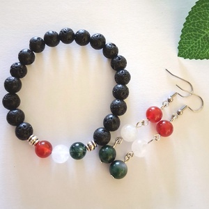 Nemzeti színű ásvány ékszerszett � moha achát, karneol, fehér jáde - ékszer - ékszerszett - Meska.hu