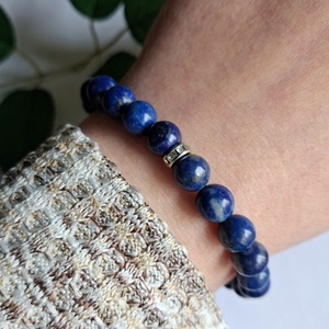 Mélykék lapis lazuli (A minőség) ásvány karkötő nemesacél rondellával - ékszer - karkötő - ásványkarkötő - Meska.hu