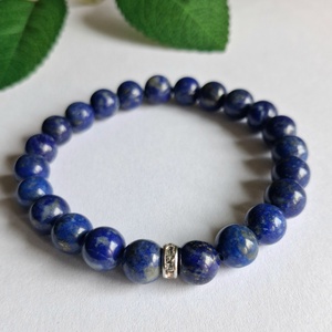 Mélykék lapis lazuli (A minőség) ásvány karkötő nemesacél rondellával - Meska.hu