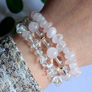 Rózsakvarc és hegyikristály ásvány karkötők- visszafogott alapdarabok szettben, Ékszer, Karkötő, Ásványkarkötő, , MESKA