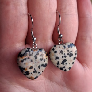 Dalmata jáspis ásvány fülbevaló- szív alakú, Ékszer, Fülbevaló, Lógó fülbevaló, , MESKA