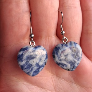 Szodalit ásvány fülbevaló- szív alakú, Ékszer, Fülbevaló, Lógó fülbevaló, , MESKA