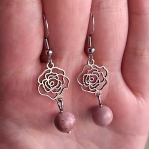 Rodonit-tulit virágos ásványfülbevaló - Meska.hu