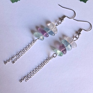 Fluorit chips/splitter láncos ásvány fülbevaló - ékszer - fülbevaló - lógó fülbevaló - Meska.hu