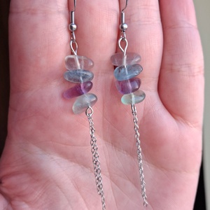 Fluorit chips/splitter láncos ásvány fülbevaló - Meska.hu