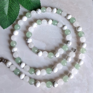 Ásvány ékszerszett- zöld aventurin, howlit, matt fehér jáde - ékszer - ékszerszett - Meska.hu