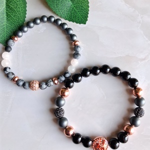 Életfás ásvány karkötő szett rose gold- hematit, ónix, rózsakvarc, hópehely obszidián - ékszer - ékszerszett - Meska.hu