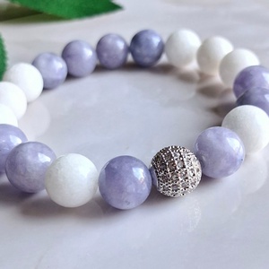 10 mm ásvány karkötő lila akvamarin és hójáde  - ékszer - karkötő - ásványkarkötő - Meska.hu