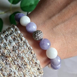 10 mm ásvány karkötő lila akvamarin és hójáde , Ékszer, Karkötő, Ásványkarkötő, , MESKA