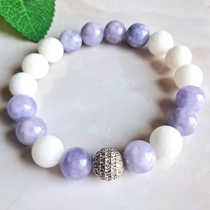 10 mm ásvány karkötő lila akvamarin és hójáde  - ékszer - karkötő - ásványkarkötő - Meska.hu