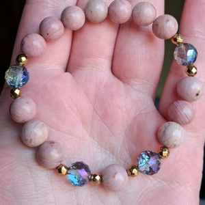 Rodonit tulit és aurakvarc ásvány karkötő hematittal - ékszer - karkötő - ásványkarkötő - Meska.hu