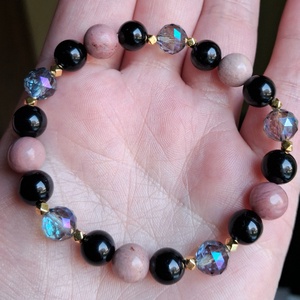 Rodonit tulit, ónix és aurakvarc ásvány karkötő hematittal - ékszer - karkötő - ásványkarkötő - Meska.hu