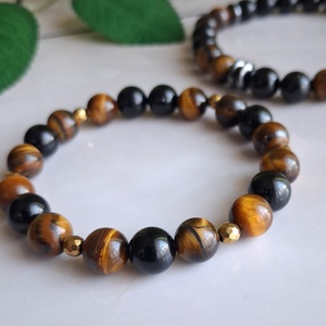 Tigrisszem és fekete turmalin páros ásvány karkötő szett- védelmező ásványok - ékszer - karkötő - ásványkarkötő - Meska.hu