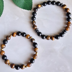 Tigrisszem és fekete turmalin páros ásvány karkötő szett- védelmező ásványok - ékszer - karkötő - ásványkarkötő - Meska.hu