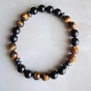 Tigrisszem és fekete turmalin férfi ásvány karkötő hematital- védelmező karkötő - ékszer - karkötő - ásványkarkötő - Meska.hu