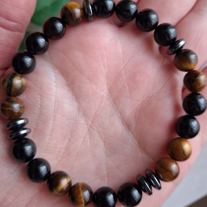 Tigrisszem és fekete turmalin férfi ásvány karkötő hematital- védelmező karkötő - ékszer - karkötő - ásványkarkötő - Meska.hu