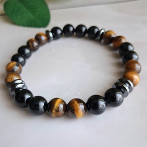 Tigrisszem és fekete turmalin férfi ásvány karkötő hematital- védelmező karkötő - Meska.hu