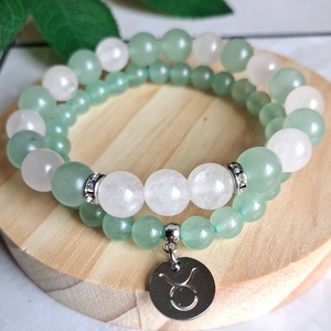 Bika ásvány karkötő szett- zöld aventurin és rózsakvarc - csillagjegyes ékszer - ékszer - karkötő - ásványkarkötő - Meska.hu