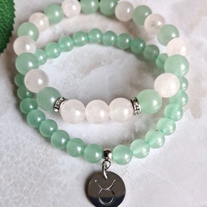 Bika ásvány karkötő szett- zöld aventurin és rózsakvarc - csillagjegyes ékszer - ékszer - karkötő - ásványkarkötő - Meska.hu