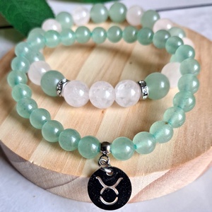 Bika ásvány karkötő szett- zöld aventurin és rózsakvarc - csillagjegyes ékszer, Ékszer, Karkötő, Ásványkarkötő, , MESKA