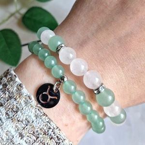 Bika ásvány karkötő szett- zöld aventurin és rózsakvarc - csillagjegyes ékszer - ékszer - karkötő - ásványkarkötő - Meska.hu