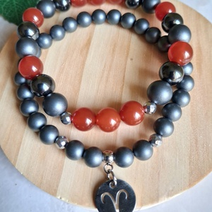 Kos ásvány karkötő szett- vörös karneol, hematit - csillagjegyes ékszer, Ékszer, Karkötő, Ásványkarkötő, , MESKA
