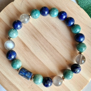 Lapis lazuli és orosz amazonit ásvány karkötő szürke holdkővel és hematittal - ékszer - karkötő - ásványkarkötő - Meska.hu