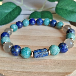 Lapis lazuli és orosz amazonit ásvány karkötő szürke holdkővel és hematittal, Ékszer, Karkötő, Ásványkarkötő, , MESKA