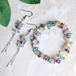 Fluorit ásvány ékszerszett- splitter/chips karkötő és fülbevaló, Ékszer, Ékszerszett, , MESKA