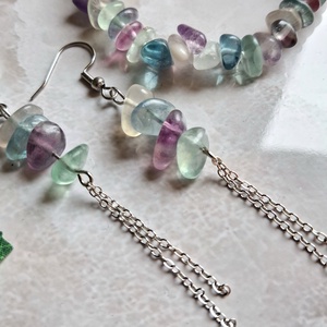 Fluorit ásvány ékszerszett- splitter/chips karkötő és fülbevaló - ékszer - ékszerszett - Meska.hu