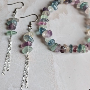 Fluorit ásvány ékszerszett- splitter/chips karkötő és fülbevaló - ékszer - ékszerszett - Meska.hu