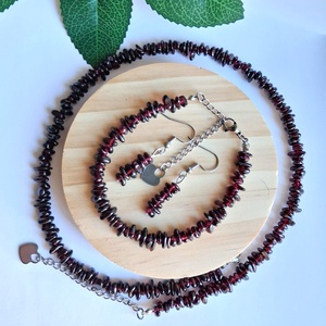 Gránát ásvány ékszer szett � nyaklánc, karkötő és fülbevaló nemesacél szerelékkel - Meska.hu