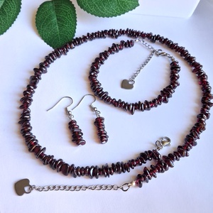 Gránát ásvány ékszer szett � nyaklánc, karkötő és fülbevaló nemesacél szerelékkel - ékszer - ékszerszett - Meska.hu