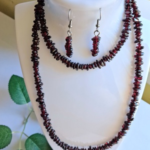 Gránát ásvány ékszer szett � nyaklánc, karkötő és fülbevaló nemesacél szerelékkel - ékszer - ékszerszett - Meska.hu