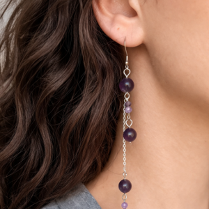 Extra hosszú ametiszt ásvány fülbevaló- légies statement ékszer - ékszer - fülbevaló - lógó fülbevaló - Meska.hu