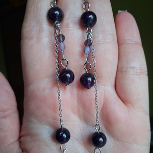 Extra hosszú ametiszt ásvány fülbevaló- légies statement ékszer - ékszer - fülbevaló - lógó fülbevaló - Meska.hu