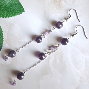 Extra hosszú ametiszt ásvány fülbevaló- légies statement ékszer - Meska.hu